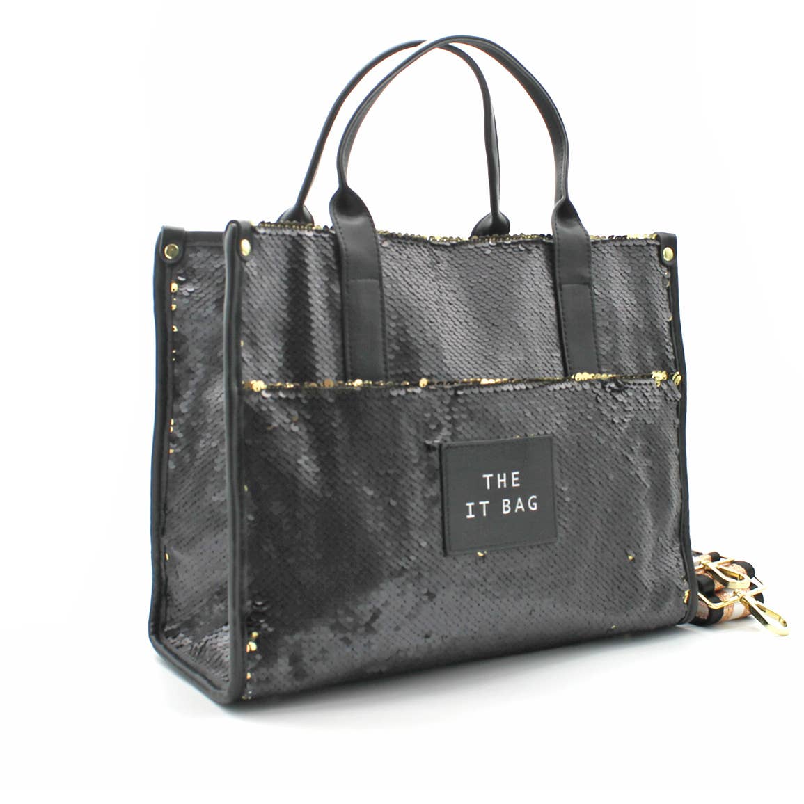 SEQUINS ROSLIN Wendehandtasche mit Glitzer: Schwarz