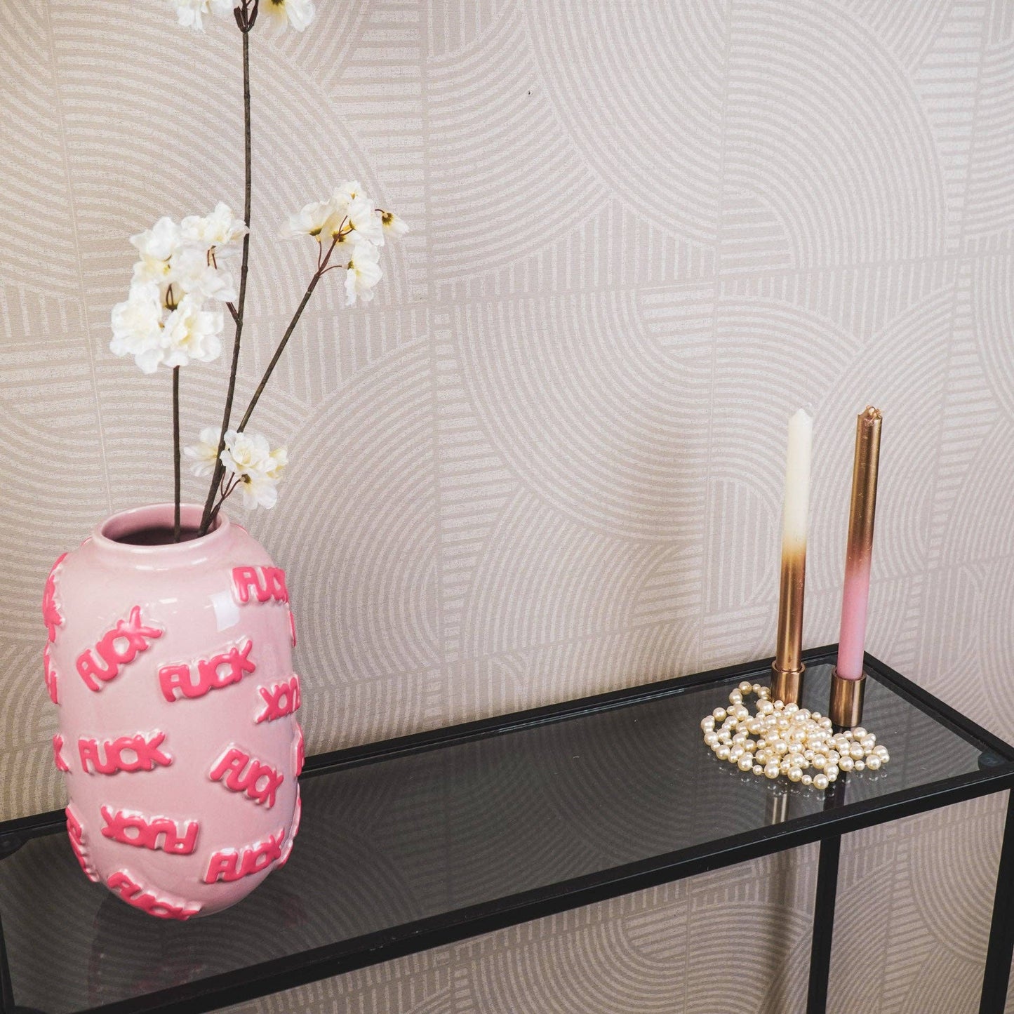 Vase - 'FUCK' - Keramik - Rosa - 17x17x27cm