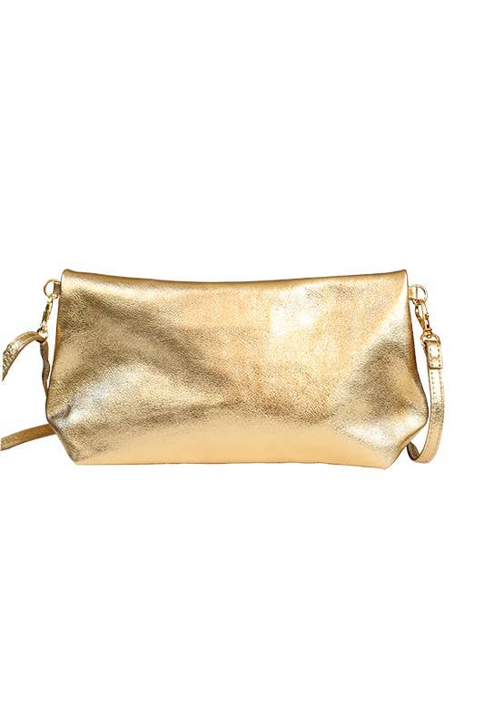 Schultertasche aus goldfarbenem Leder