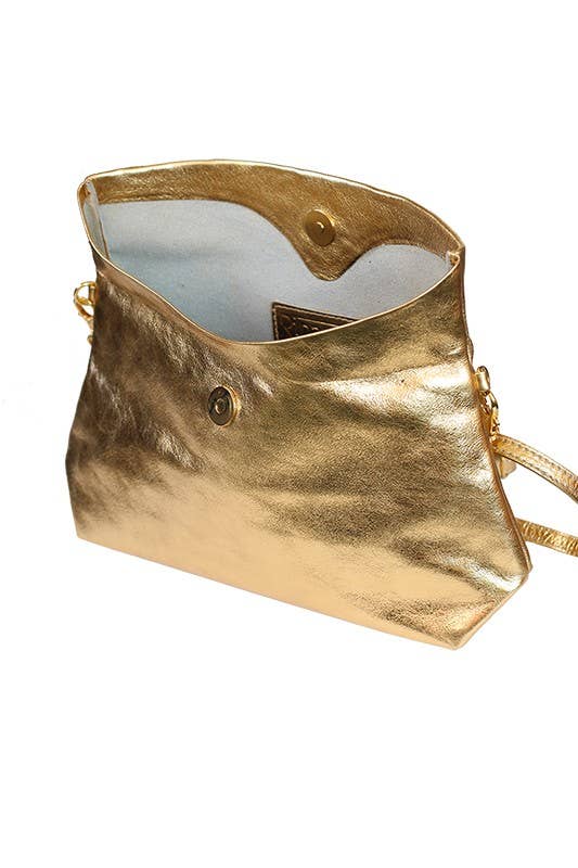 Schultertasche aus goldfarbenem Leder