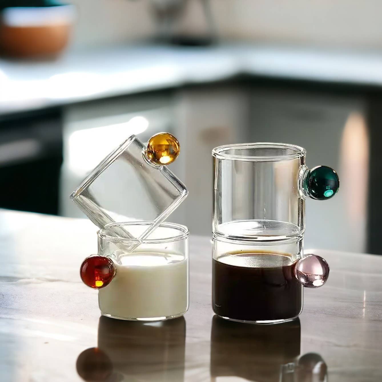 110 ml Espresso-Glasbecher | Kaffeetasse mit Kugelgriff: Grün