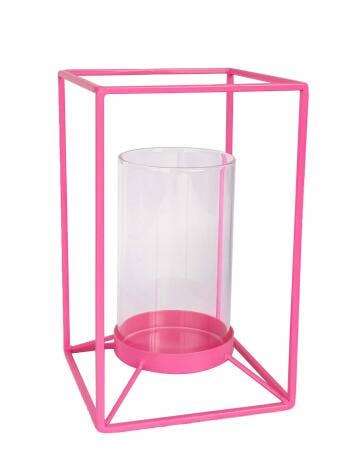 Laterne - Metall/Glas - Rosa - 12,5x12,5x20cm
