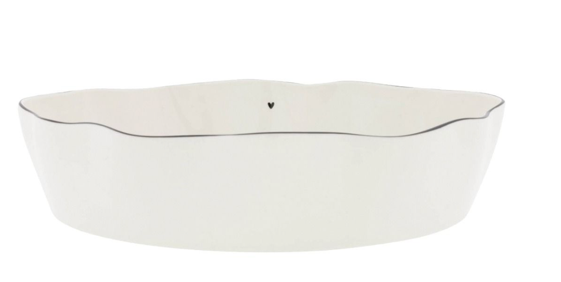 Oval Dish L White with Black Heart 30x22x7 cm