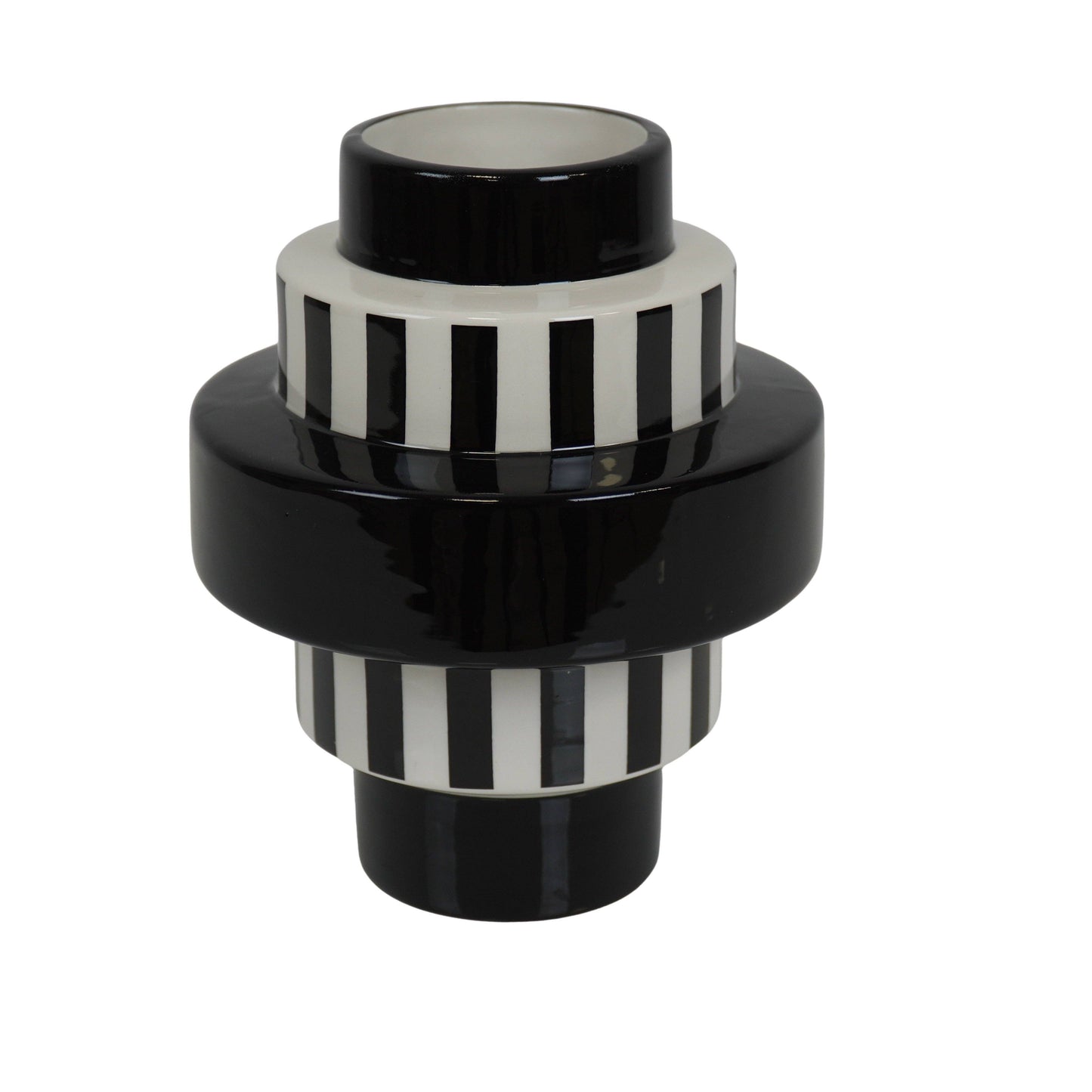 Vase - Stripe - Keramik - Schwarz/Weiß - 14,5x14,5x18cm