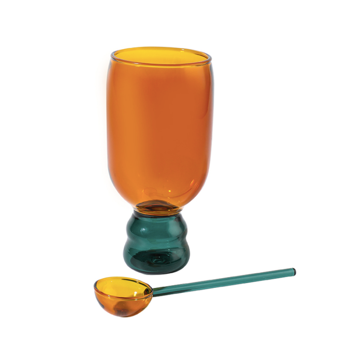 Cocktailglas-Geschenkset mit Tasse und Löffel: Rosa Set