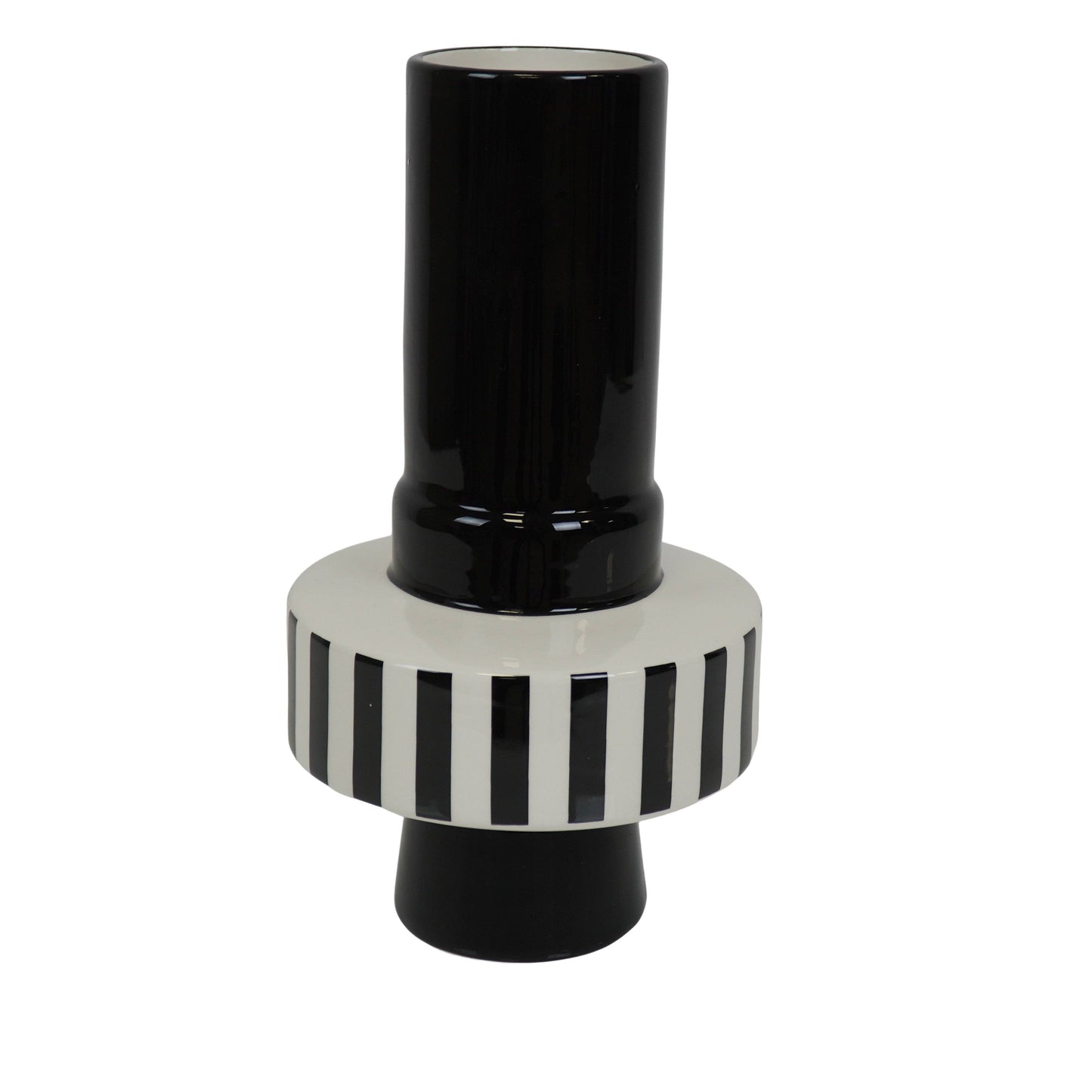 Vase - Stripe - Keramik - Schwarz/Weiß -14x14x26 cm