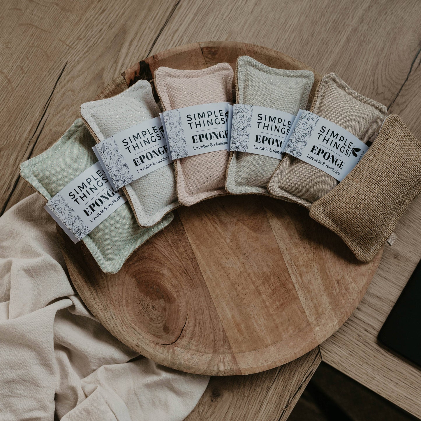 Waschbarer Schwamm „Les Pastels“ -Kollektion - Jute: Rosa / Jute