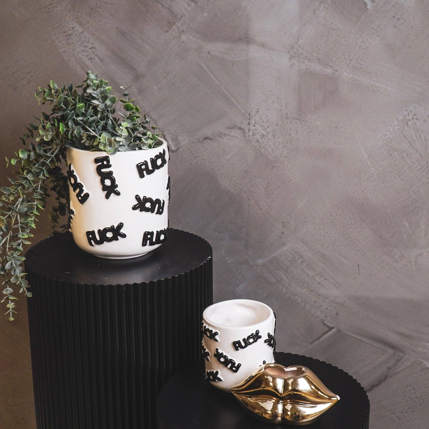 Topf - 'FUCK' - Keramik - Weiß/Schwarz - 11x11x11,5cm