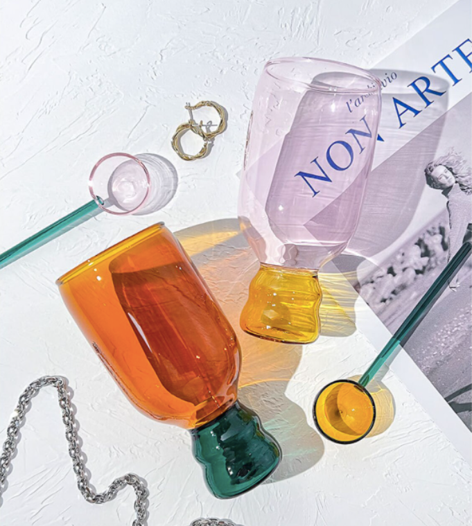 Cocktailglas-Geschenkset mit Tasse und Löffel: Graues Set