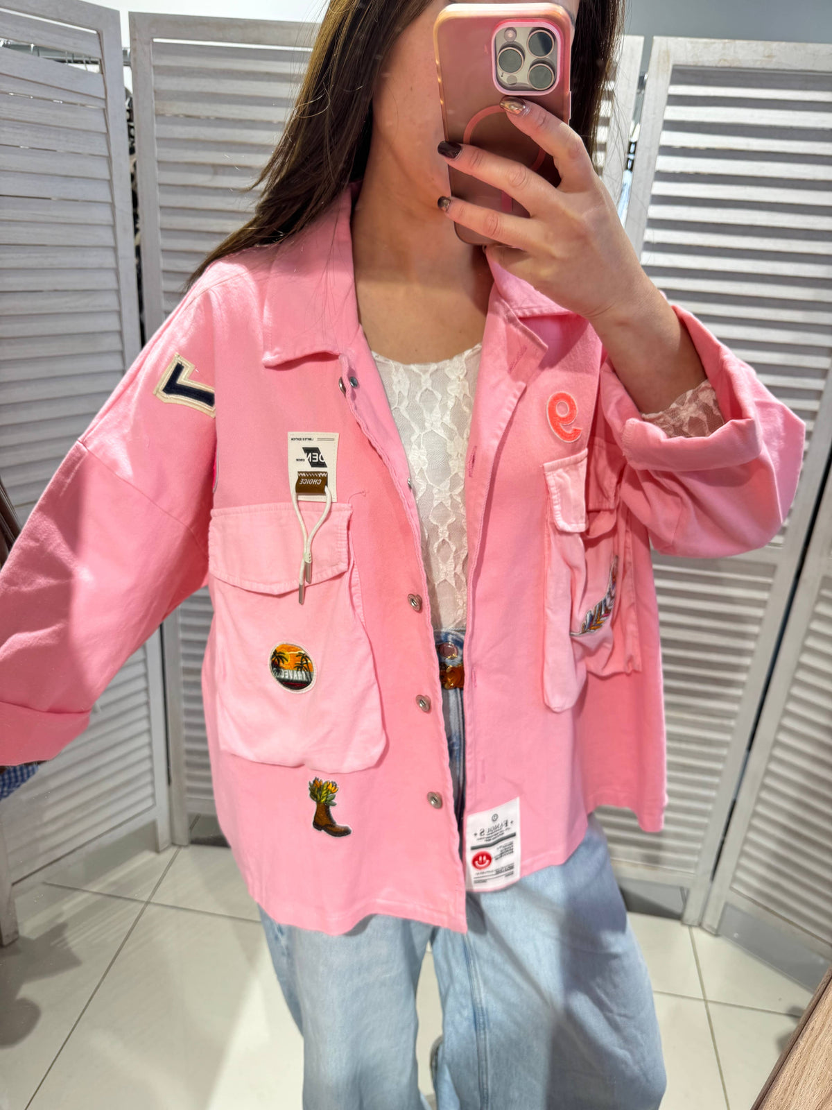 Oversize-Jacke mit Taschen: Rosa / Eine Größe