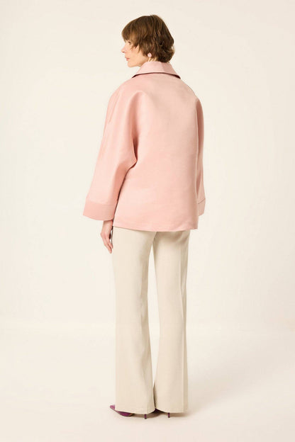 Satin-Wickeljacke mit Ledergürtel – Oversized