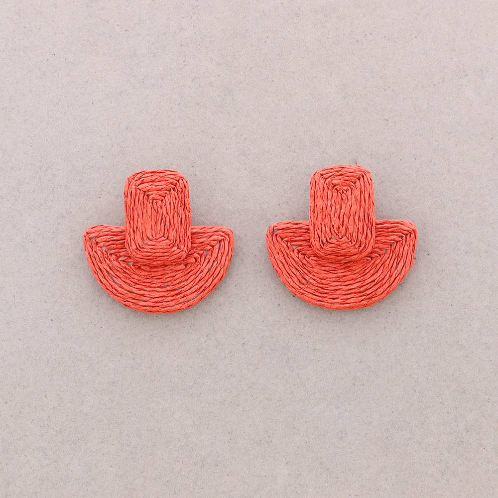 Geometrische Raffia-Ohrringe: Beige