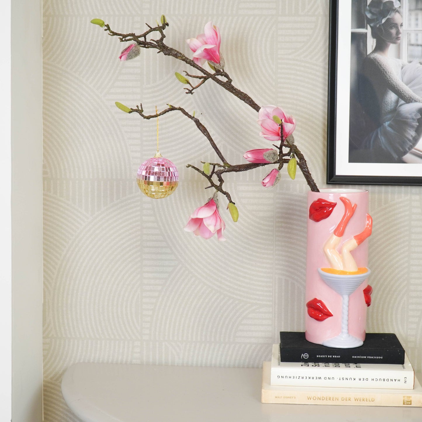 Weihnachtsdekoration - Weihnachtsanhänger - Discokugel - Schaumstoff - Pink/Gold - 8x8x8cm