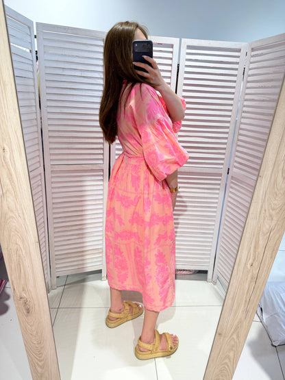 Bedrucktes Baumwollkleid mit Knöpfen: Rosa / SIE