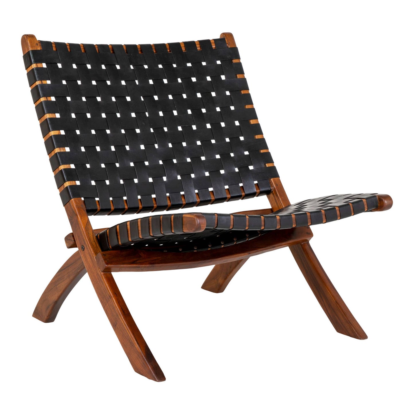 Perugia Folding Chair - Klappstuhl mit schwarzem Leder: Schwarz/Natur / Teak, Leder