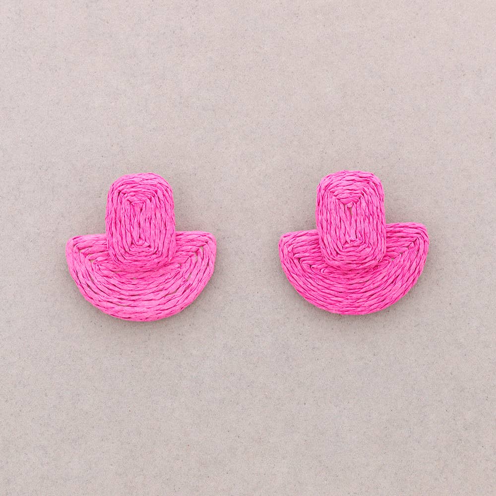 Geometrische Raffia-Ohrringe: Fuchsie