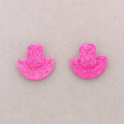 Geometrische Raffia-Ohrringe: Fuchsie