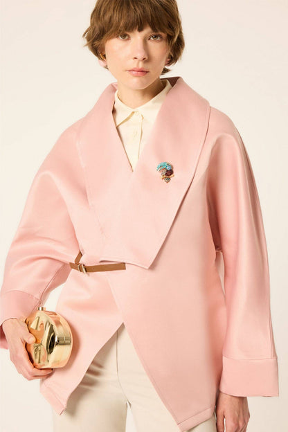 Satin-Wickeljacke mit Ledergürtel – Oversized