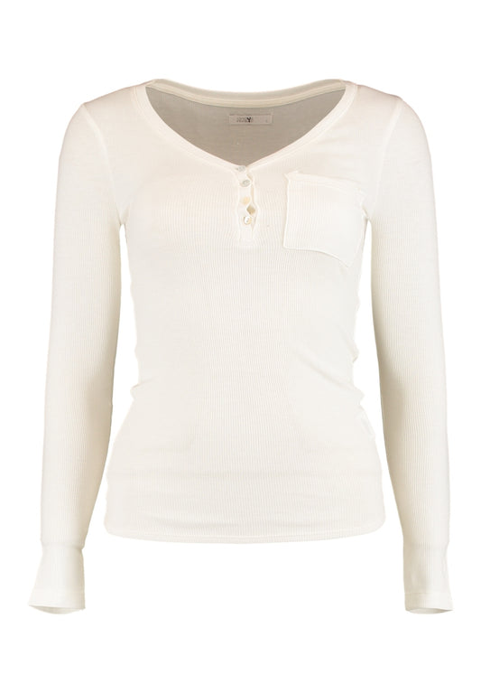 Hailys Damen-Oberteil mit V-Ausschnitt und Knopfleiste – Langarmshirt in Hell