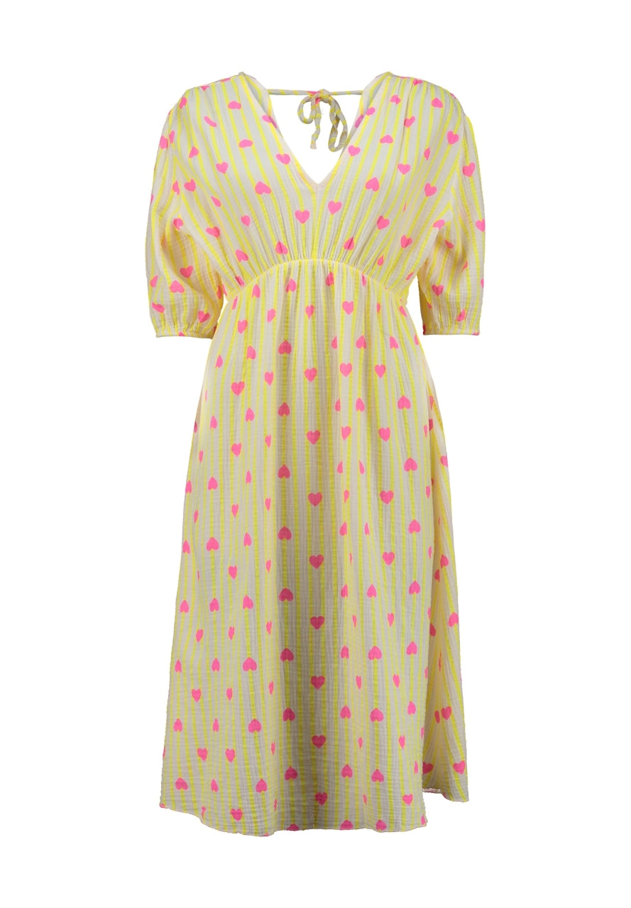 Kleid Buttergelb/ Pinke Herzen