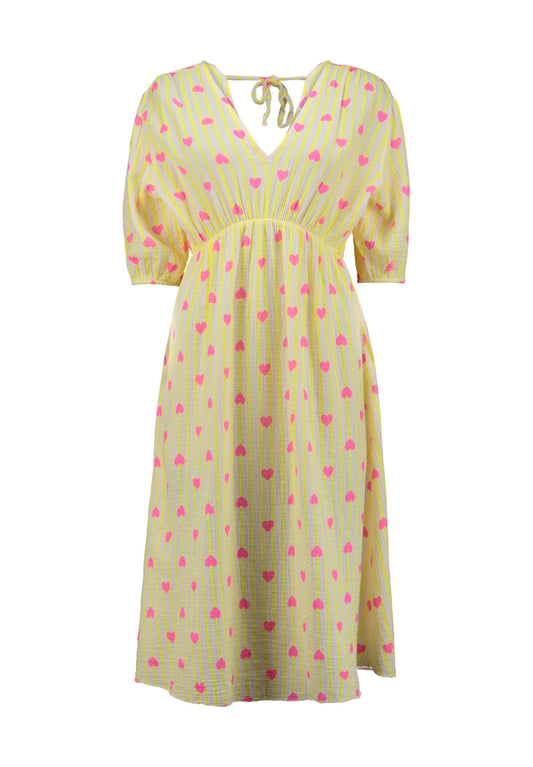 Kleid Buttergelb/ Pinke Herzen