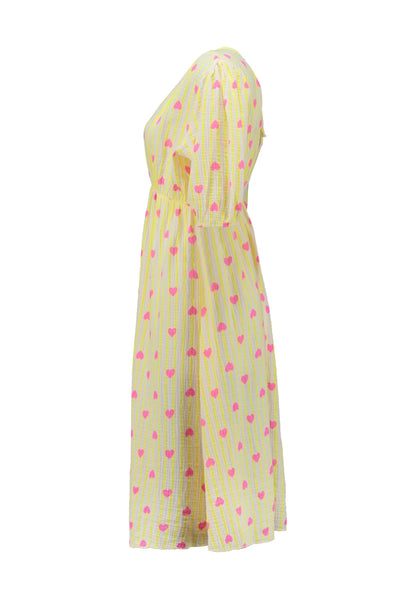 Kleid Buttergelb/ Pinke Herzen