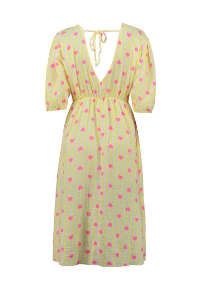Kleid Buttergelb/ Pinke Herzen