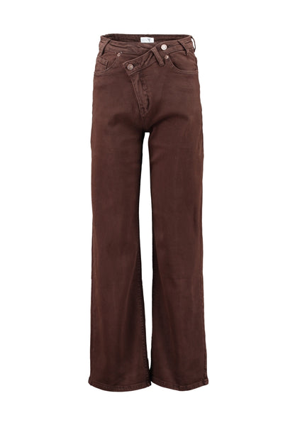 Wide-Leg-Jeans High Waist mit Überkreuz-Bund – Schokobraun
