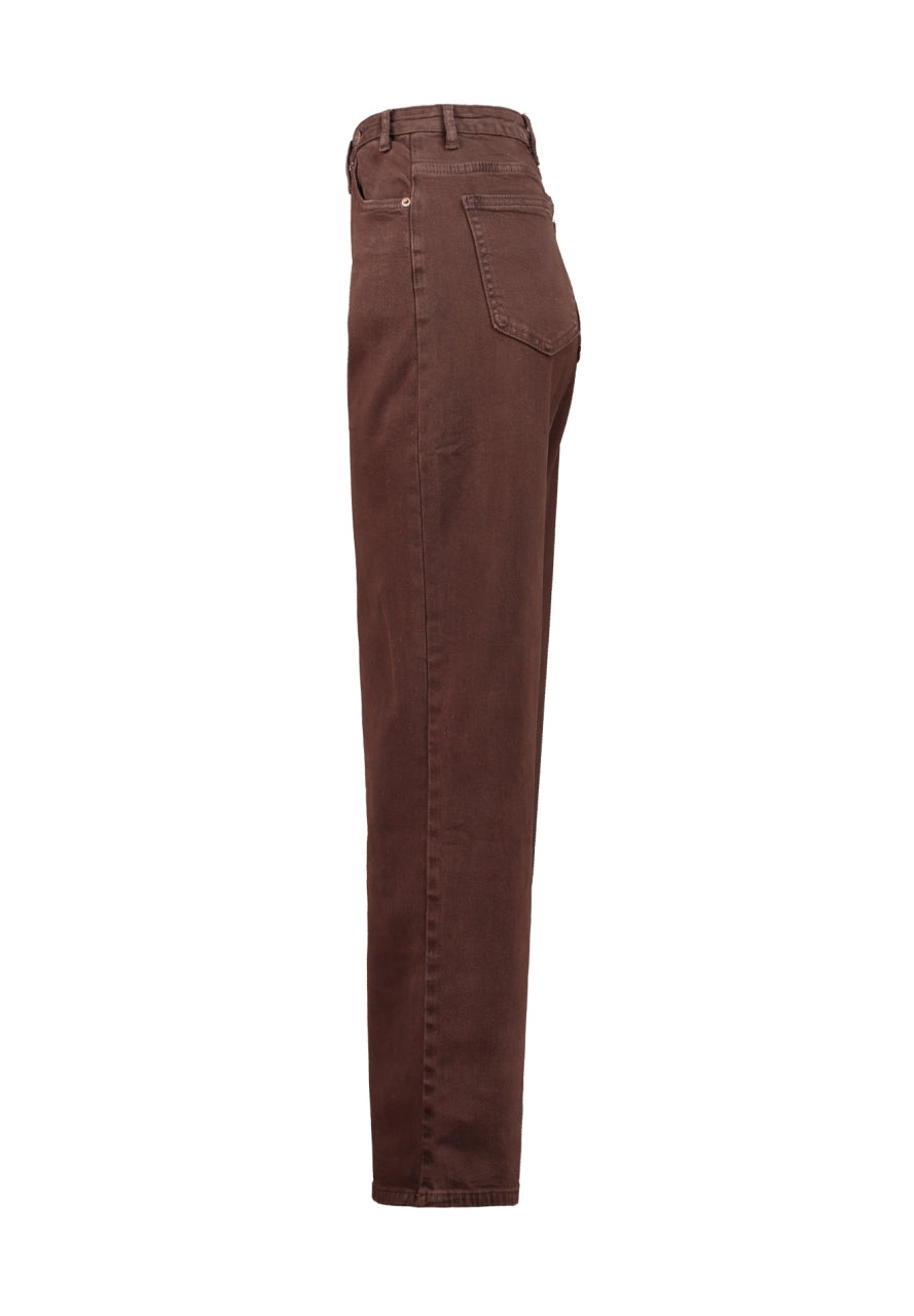 Wide-Leg-Jeans High Waist mit Überkreuz-Bund – Schokobraun