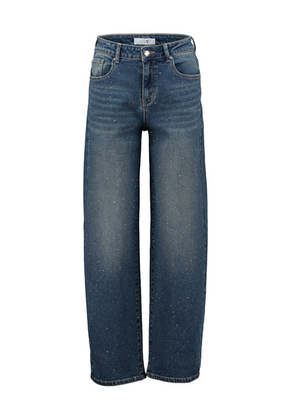 Glitzer-Jeans High Waist mit weitem Bein – Mid Blue
