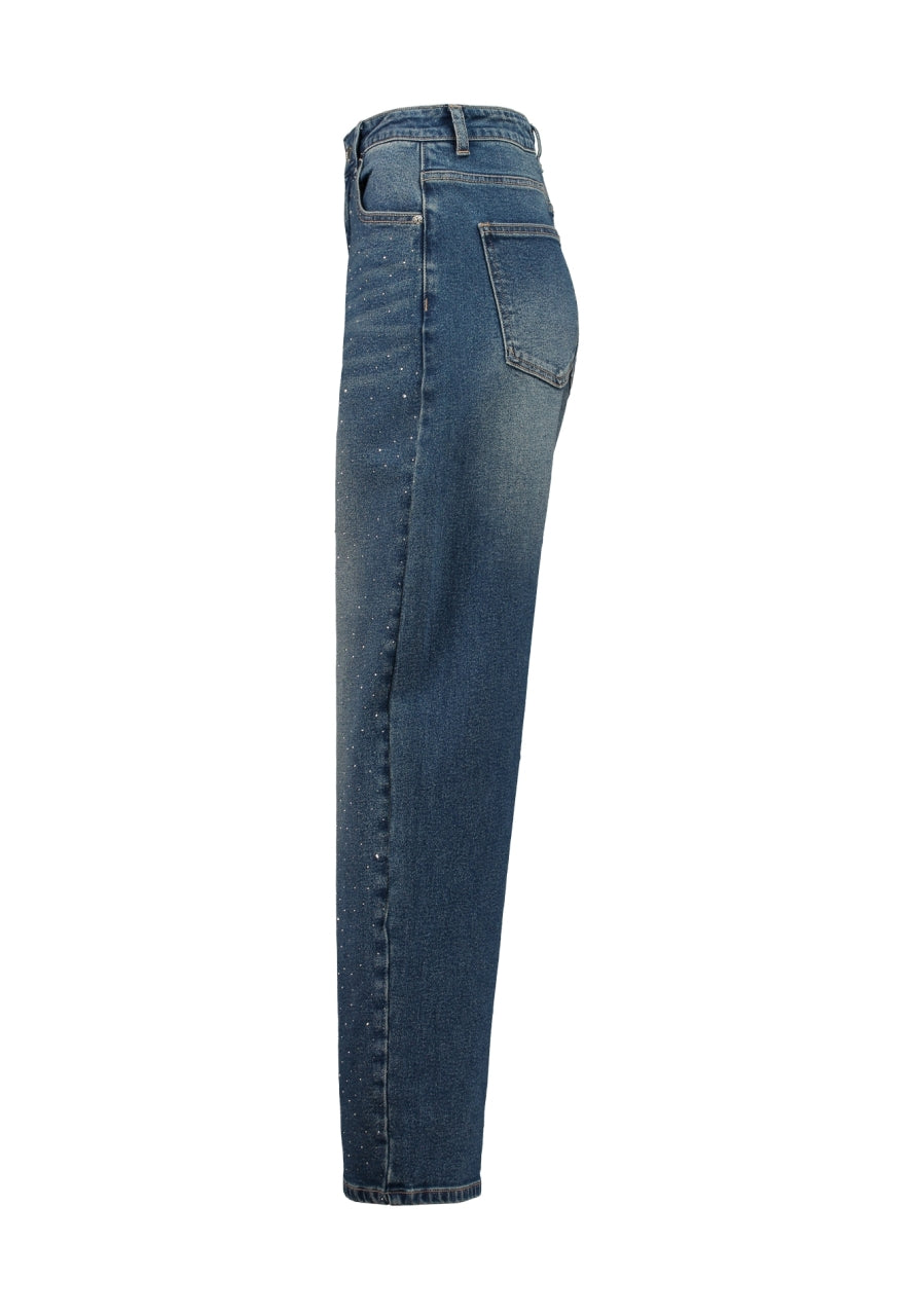 Glitzer-Jeans High Waist mit weitem Bein – Mid Blue