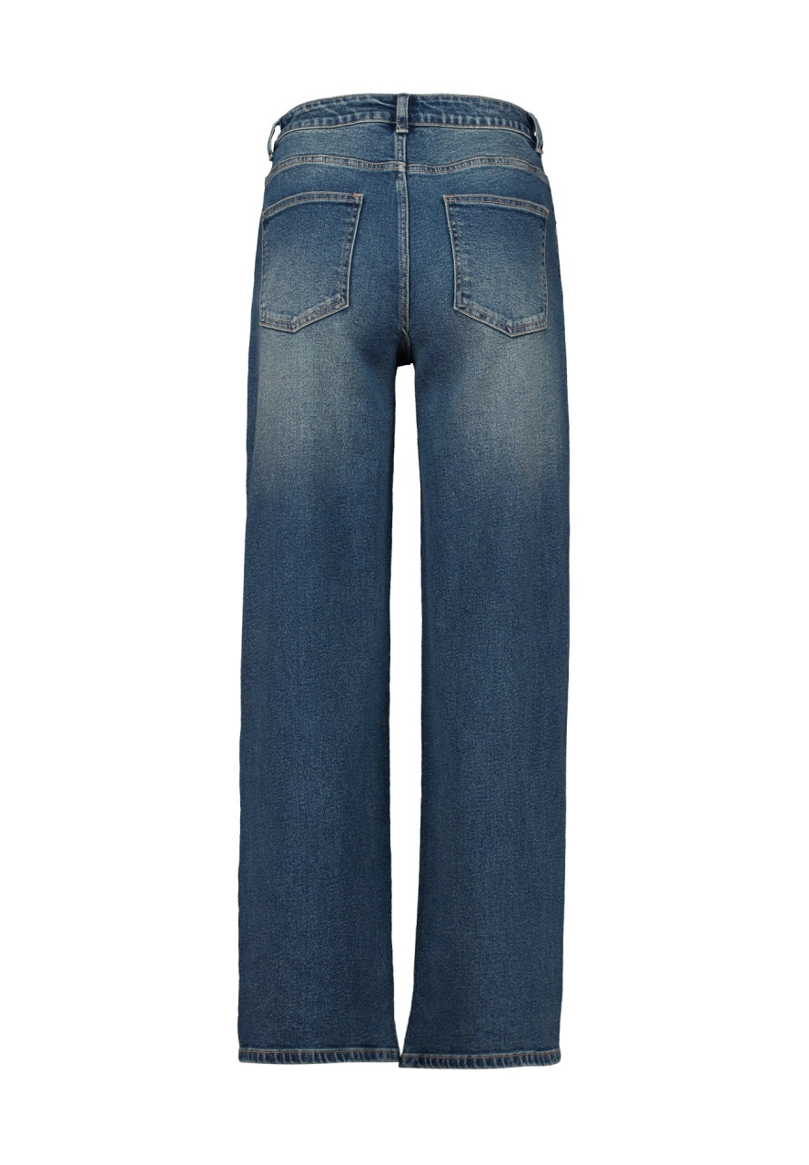 Glitzer-Jeans High Waist mit weitem Bein – Mid Blue