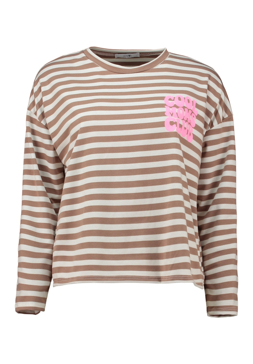 Gestreiftes Langarmshirt in Taupe & Weiß