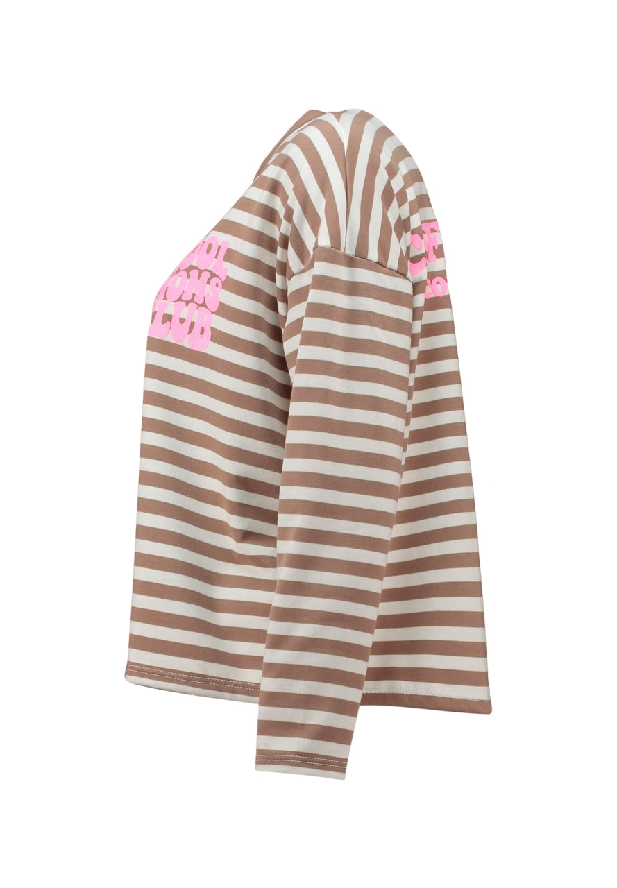 Gestreiftes Langarmshirt in Taupe & Weiß