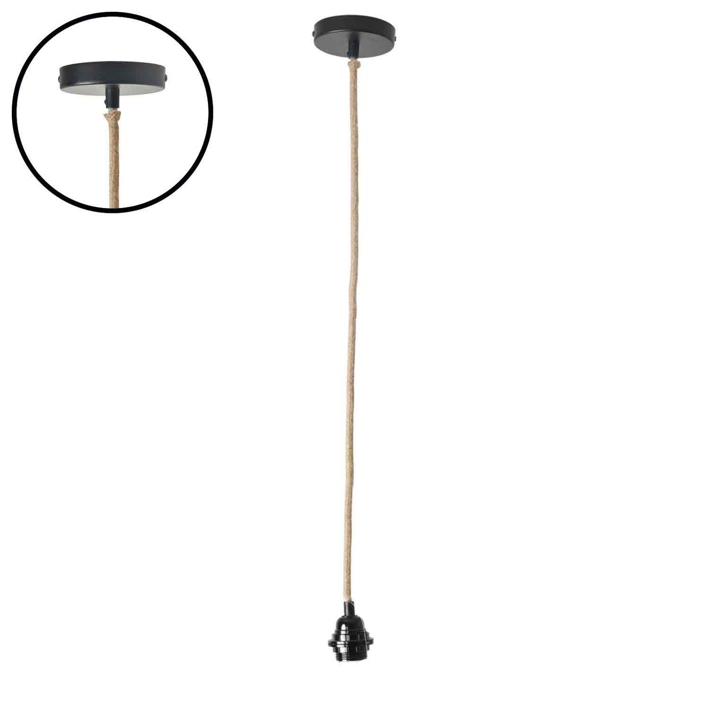 Schwarze Steckdose, 110 cm, natürliche Kabelrosette: Schwarz