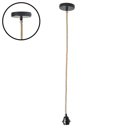 Schwarze Steckdose, 110 cm, natürliche Kabelrosette: Schwarz