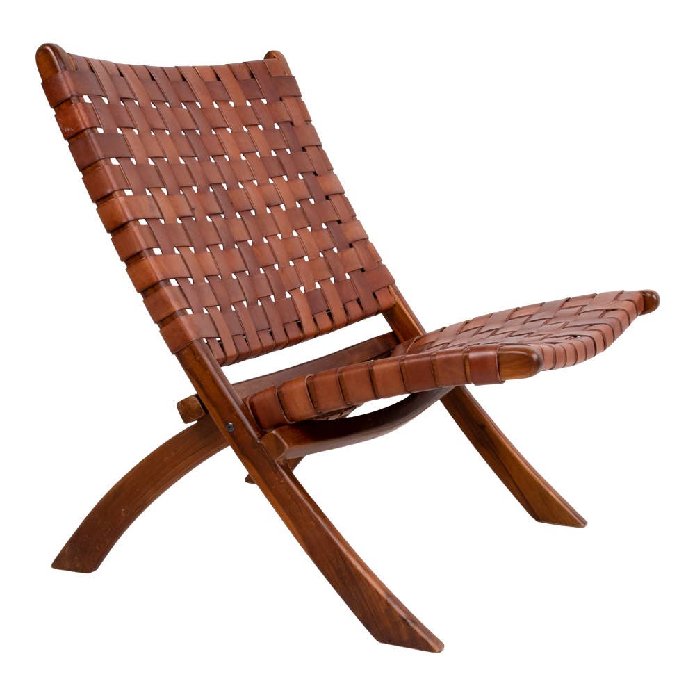 Perugia Folding Chair - Klappstuhl mit braunem Leder: Brown / Teak, Leder