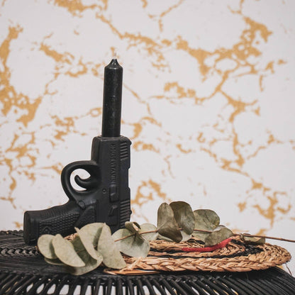 Kerzenhalter - Pistole - Keramik - Schwarz - 12x5x12cm