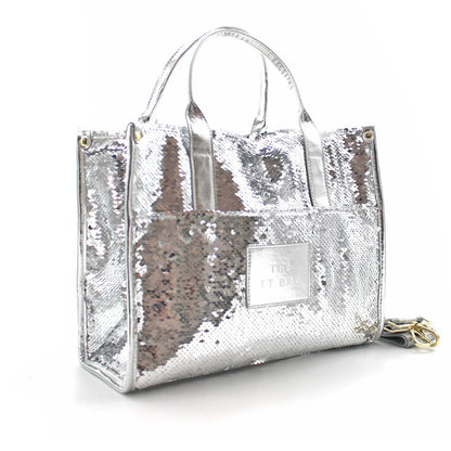 SEQUINS ROSLIN Wendehandtasche mit Glitzer: Schwarz