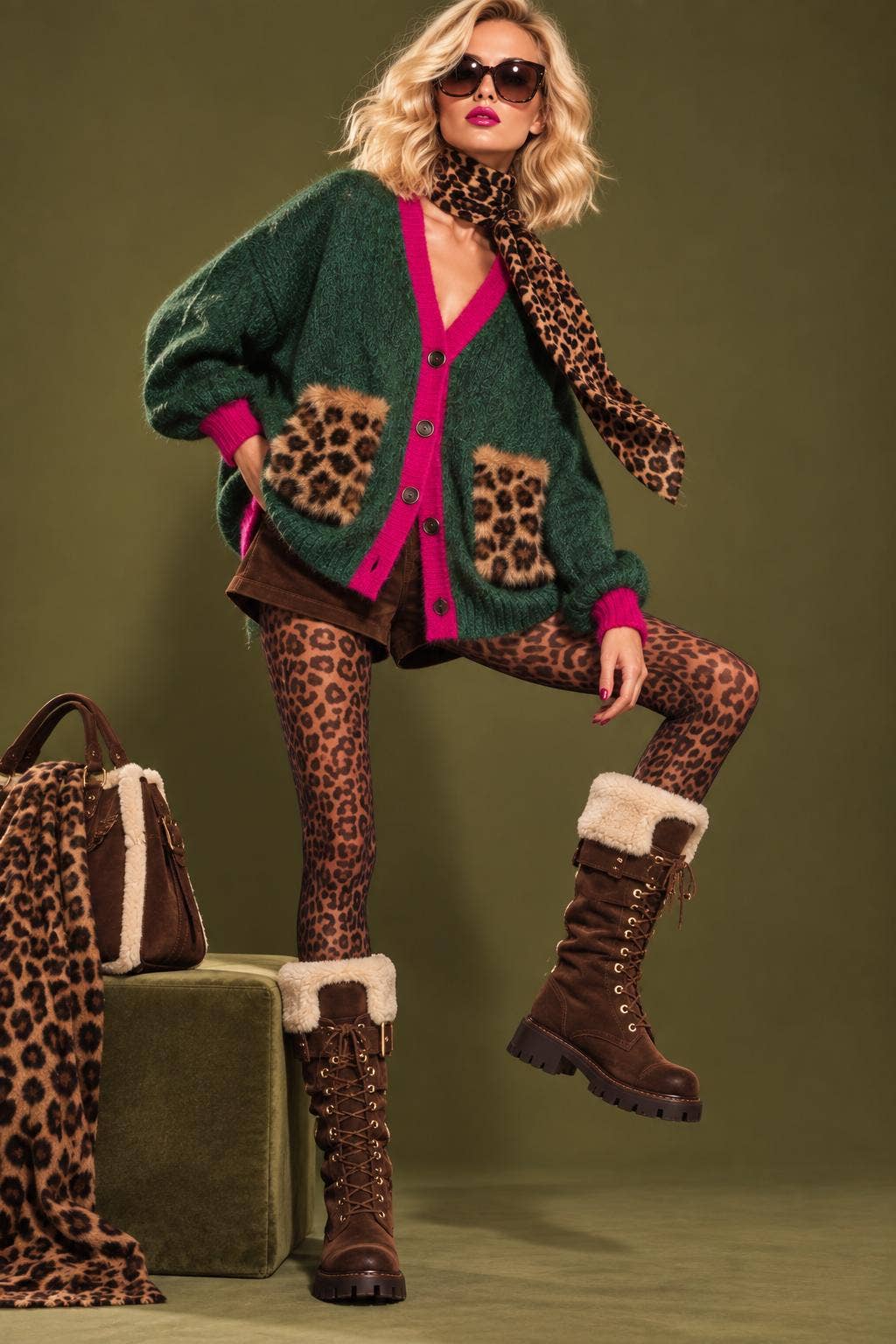 JUNGLE POP – Oversize-Weste mit Leoparden-Taschen: ML