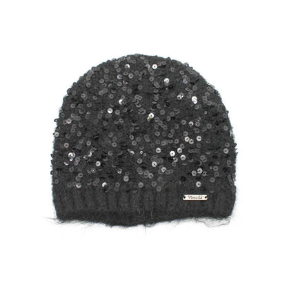 MÜTZE Strickmütze mit Pailletten: SCHWARZ
