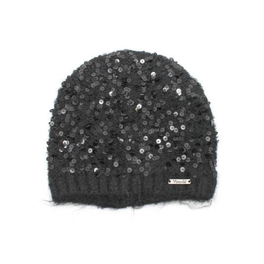 MÜTZE Strickmütze mit Pailletten: SCHWARZ