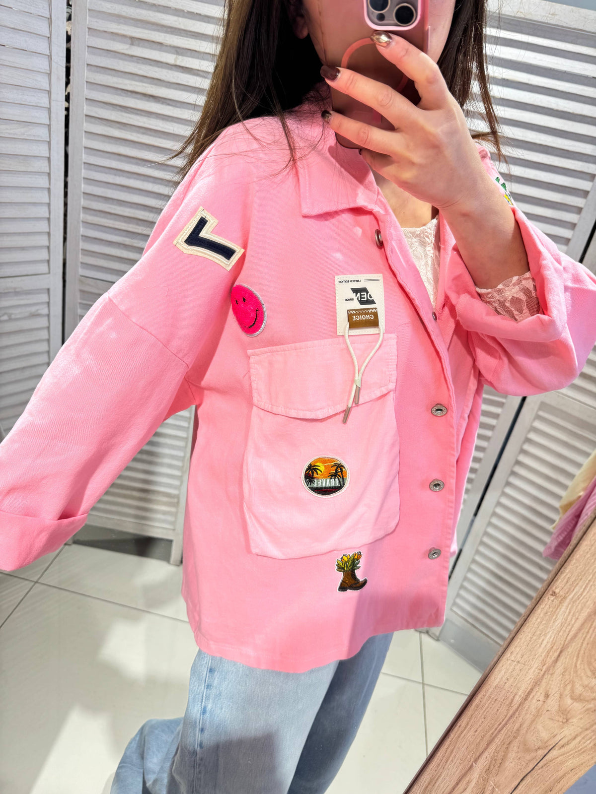 Oversize-Jacke mit Taschen: Rosa / Eine Größe