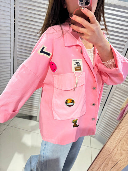 Oversize-Jacke mit Taschen: Rosa / Eine Größe