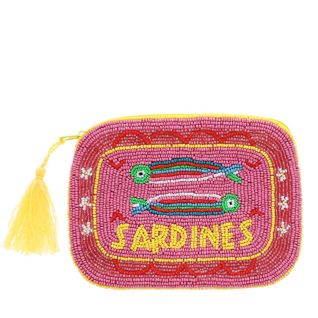 Handgefertigte Perlen-Kosmetiktasche - Sardinen