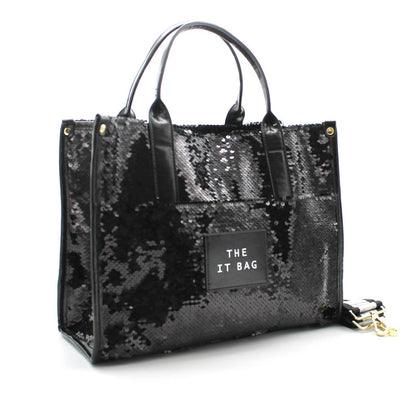 SEQUINS ROSLIN Wendehandtasche mit Glitzer: Schwarz