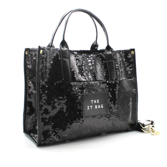SEQUINS ROSLIN Wendehandtasche mit Glitzer: Schwarz
