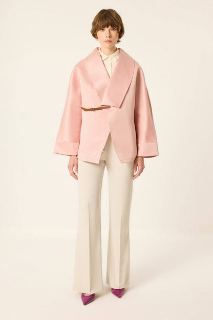 Satin-Wickeljacke mit Ledergürtel – Oversized