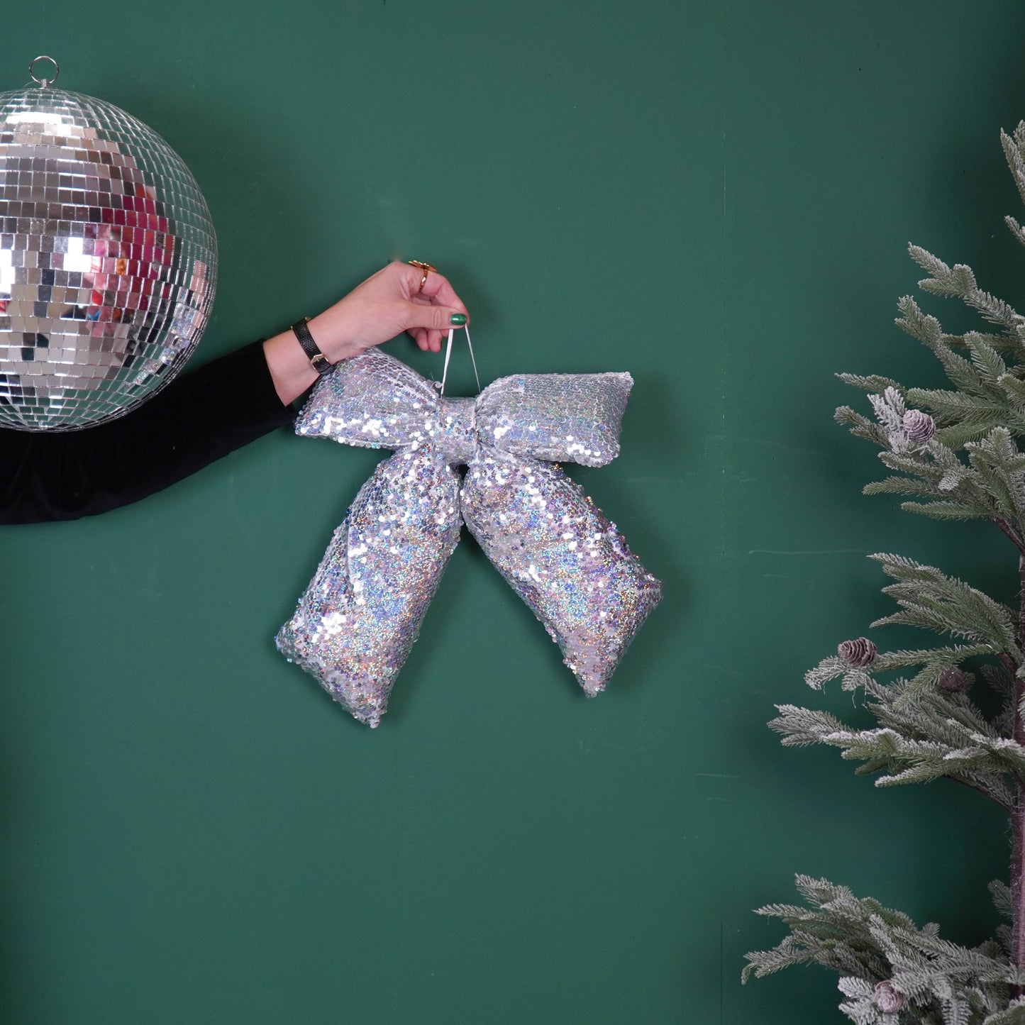 Weihnachtsdekoration - Schleife - Paillettenstoff - Silber - 32x40cm