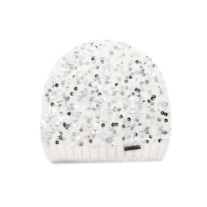 MÜTZE Strickmütze mit Pailletten: SCHWARZ